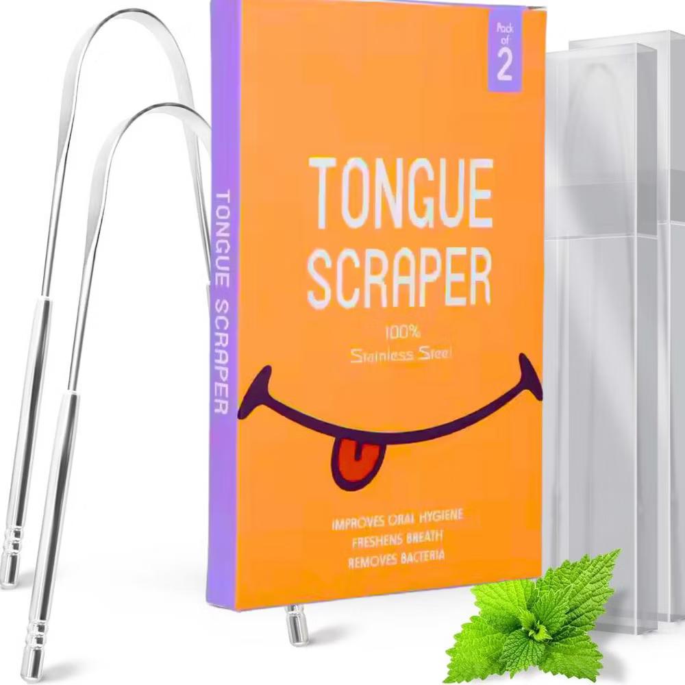Tongue Scraper for Adults (2 Pack) with Travel Cases, Stainless Steel, Reduce Bad Breath, Easy to Use, Oral Care