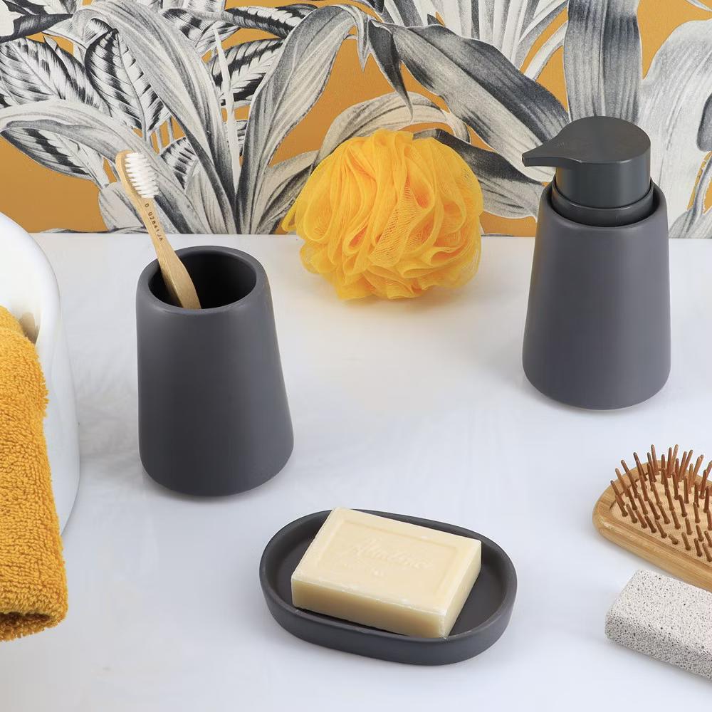 French Home Goods Elegant Stoneware Bathroom Tumbler & Toothbrush Holder - Flared Shape, 14 oz - Image 5