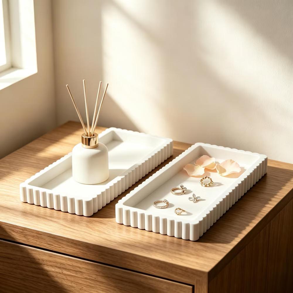2Pc Round Silicone Vanity Tray Set Decorative Catchall Organizer for Bathroom Countertop Perfume White - Image 38