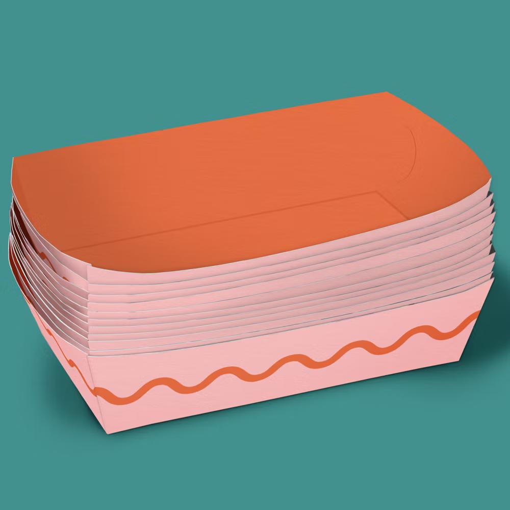 Pink and Orange Wavy Paper Food Trays, Disposable Food Boats Retro Birthday Party, Double-Sided Meal Holders - Set of 12 - Image 2