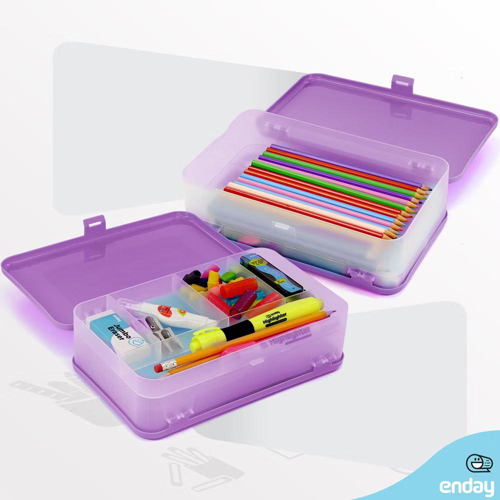 Large Capacity Double Deck Pencil Box - Plastic With 12 Compartments, Snap-Tight Lid, Hard Case Storage Organizer - Image 12