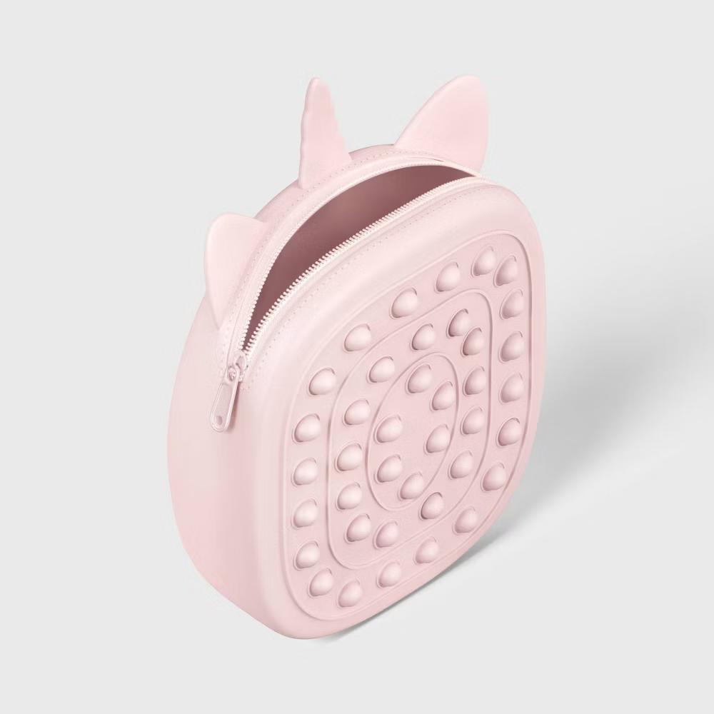 Single Zip Unicorn Silicone Bubble Pencil Pouch Pink