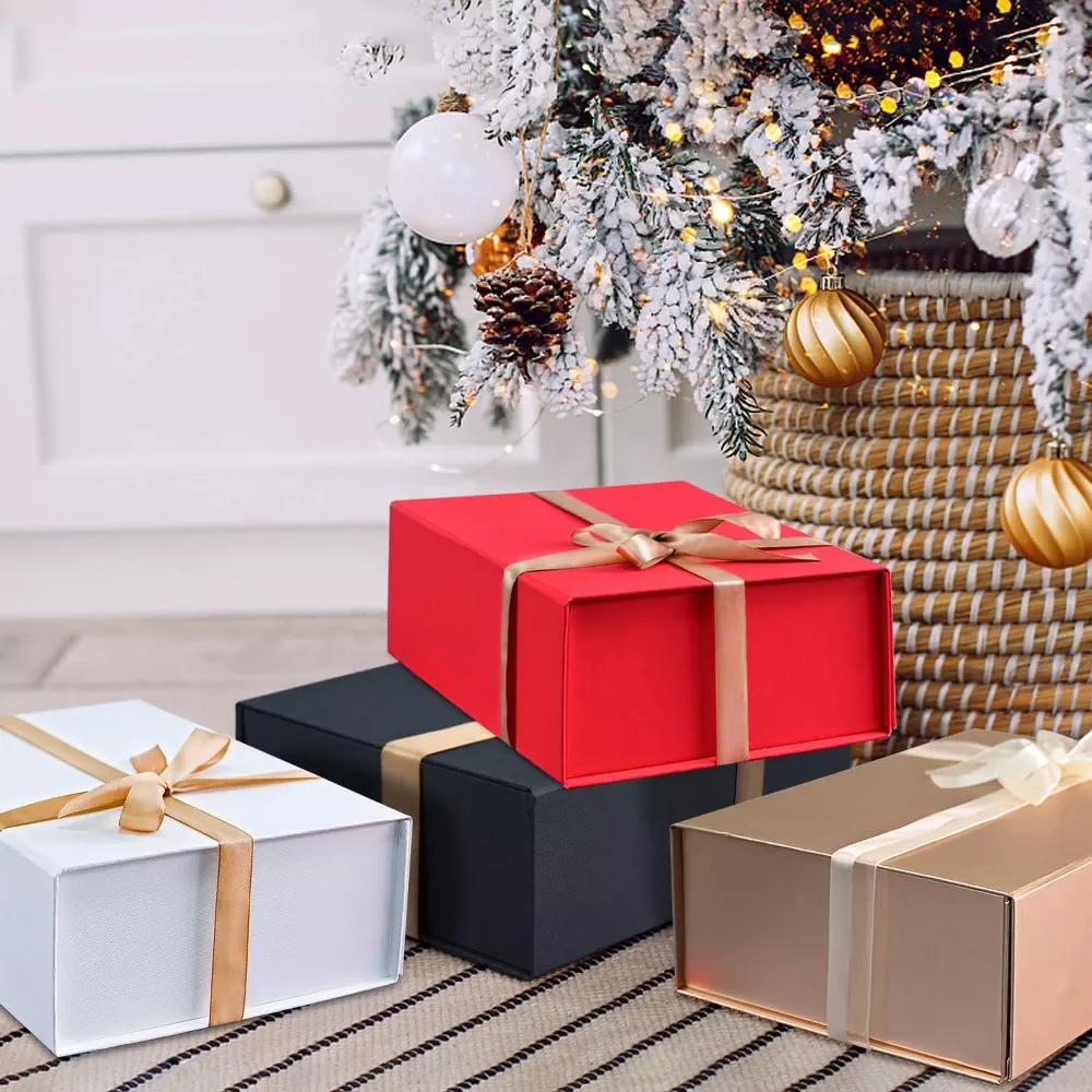 Green Gift Box 1 Pack 14 8.5 4.5 in Christmas Box with Lid Shredded Filler Ribbon Card for Wedding Birthday Anniversary - Image 3