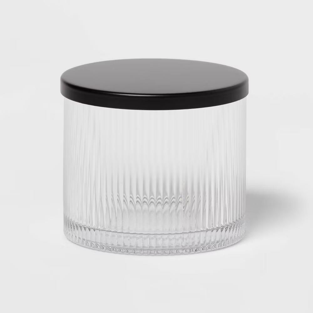 Ribbed Glass Canister Black - Metal Lid, Clear Bathroom Jar, Easy to Clean - Image 4