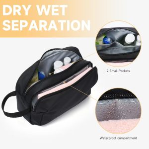 Tirrinia Men's Waterproof Travel Toiletry Bag, Hanging Emergency Beauty Bag, Wet-Dry Separation Dopp Kit, Black