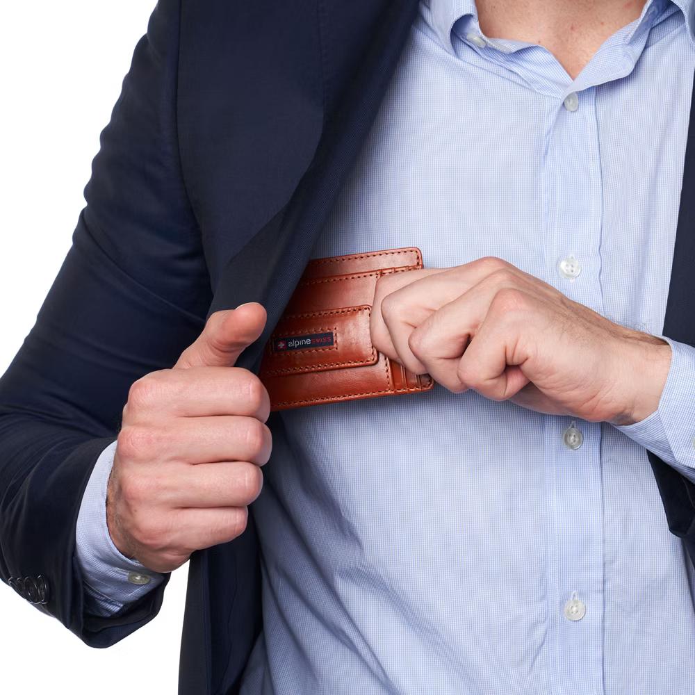 Alpine Swiss Harper Mens RFID Slim Money Clip Front Pocket Wallet Minimalist Leather ID Card Holder - Image 33