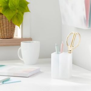 Plastic Pencil Holder Clear - Desk Organizer & Pencil Cup for Office & Stationery Organization