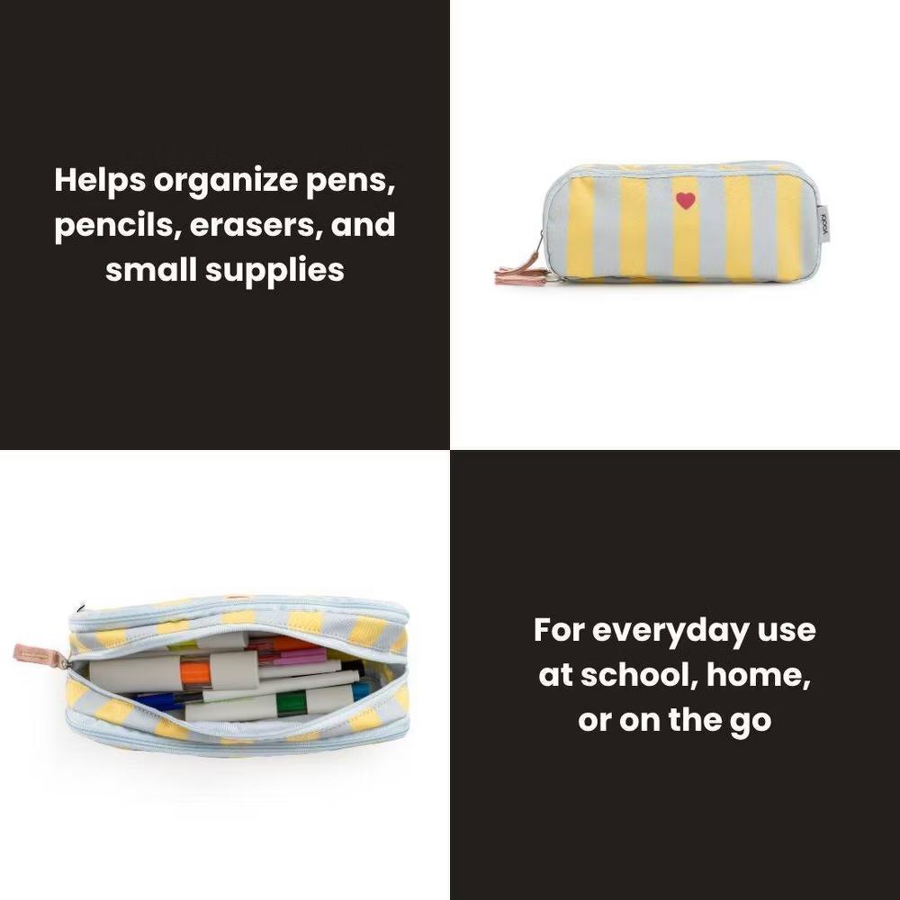 Triple Zip Pencil Pouch - Lavender/Yellow Stripe, School Supplies - Image 2