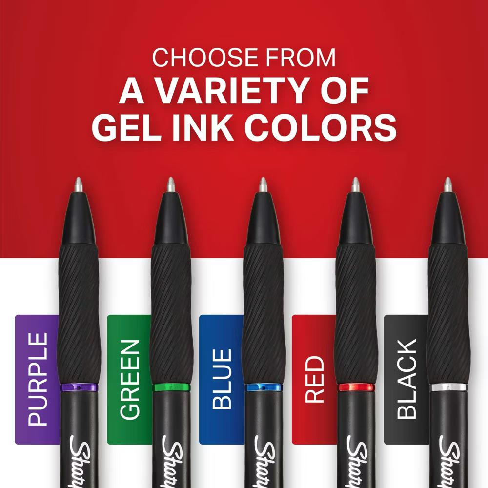4pk S-Gel Gel Pens Black 0.7mm Medium Tip - Red, Blue, Black Ink: Retractable Pen Set with Contoured Grip & Pocket Clip - Image 5