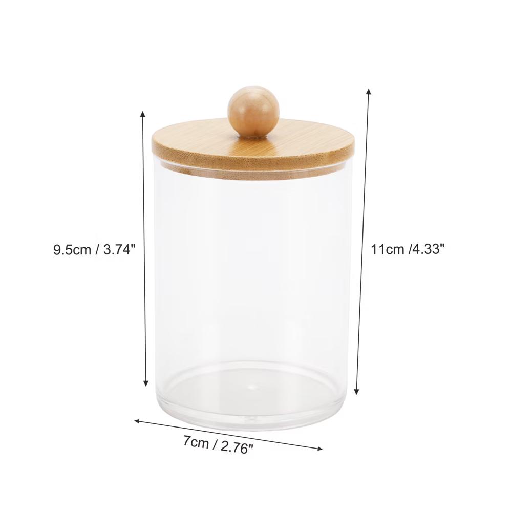 Acrylic Bamboo Wood Cotton Swab Jar Clear Wood Color 1 Pc - Image 4