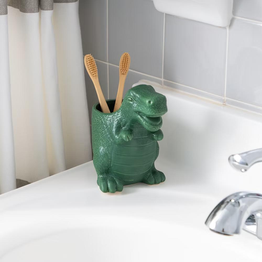 Isaac Jacobs Dinosaur Ceramic Cup, Toothbrush Holder - Multi-Purpose Organizer for Toiletries, Bathroom, Kitchen, and Crafts - Image 12