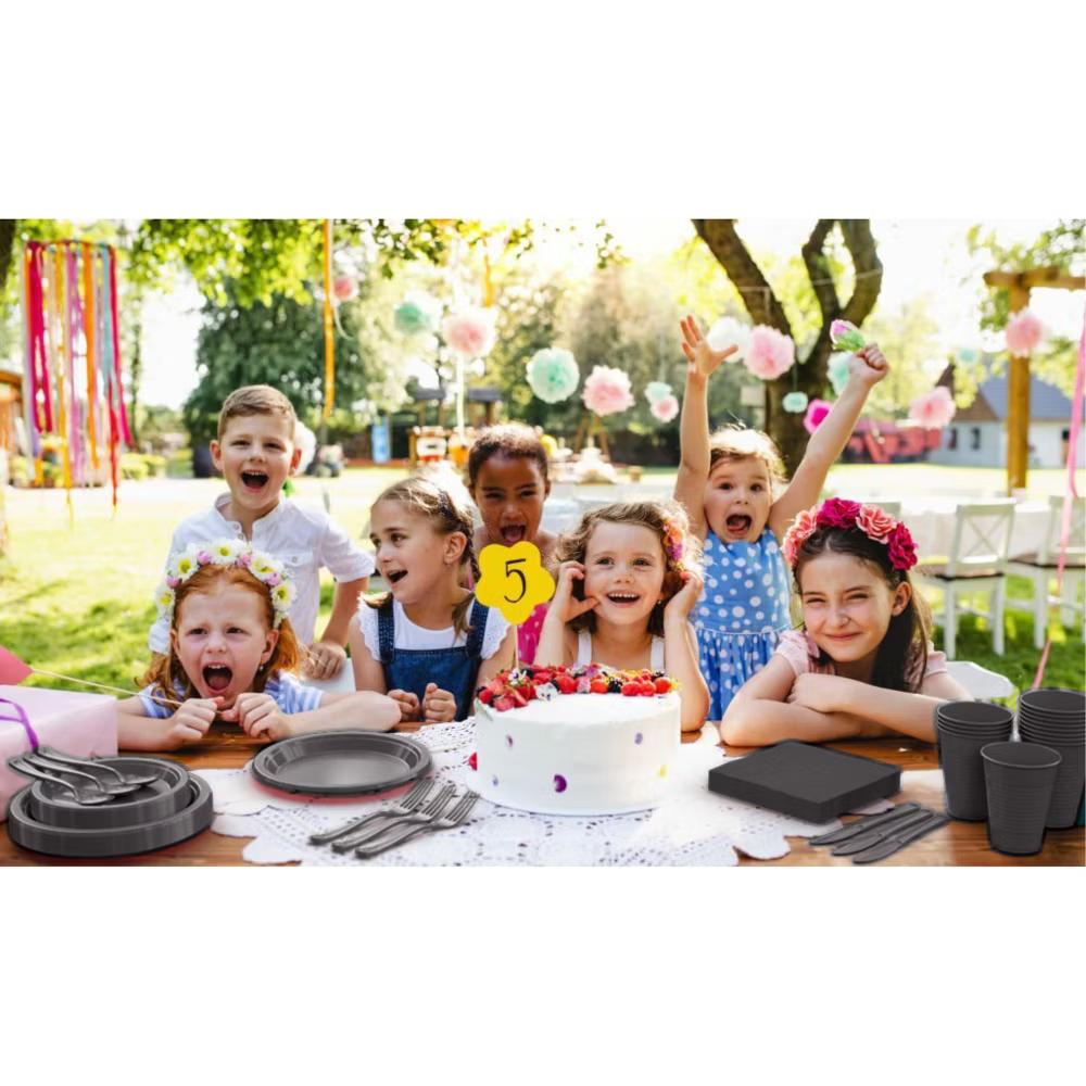Crown Display 350 Piece Color Disposable Plastic Dinnerware party set- Serves 50