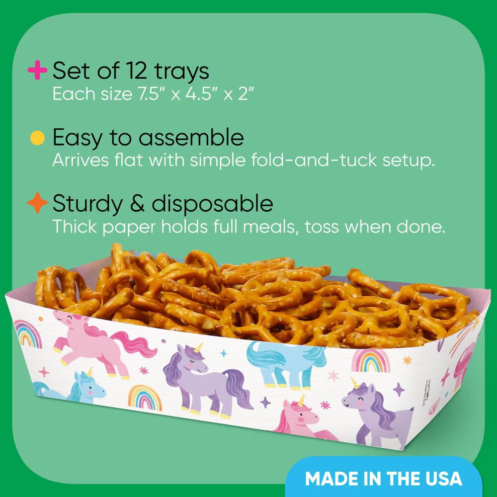 Unicorn Party Paper Food Trays, Disposable Food Boats for Rainbow Unicorn Birthday, Double-Sided Paper Meal Holders - 12 Ct - Image 4