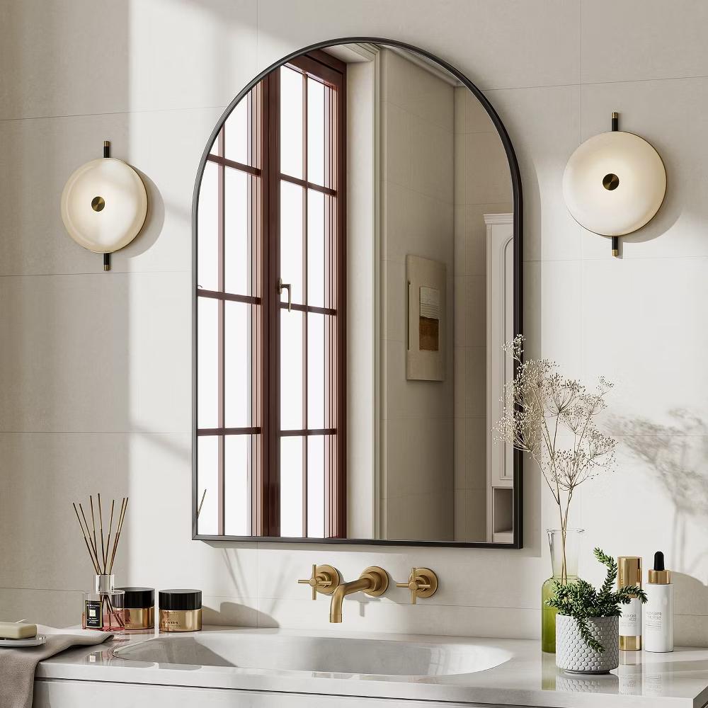 BEAUTYPEAK 16"x24" Arched Bathroom Mirror Vanity Wall Mounted Mirror, Black - Image 5