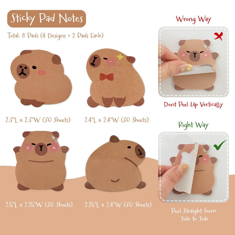 Cute Capybara Sticky Notes (Set of 8) - Image 3
