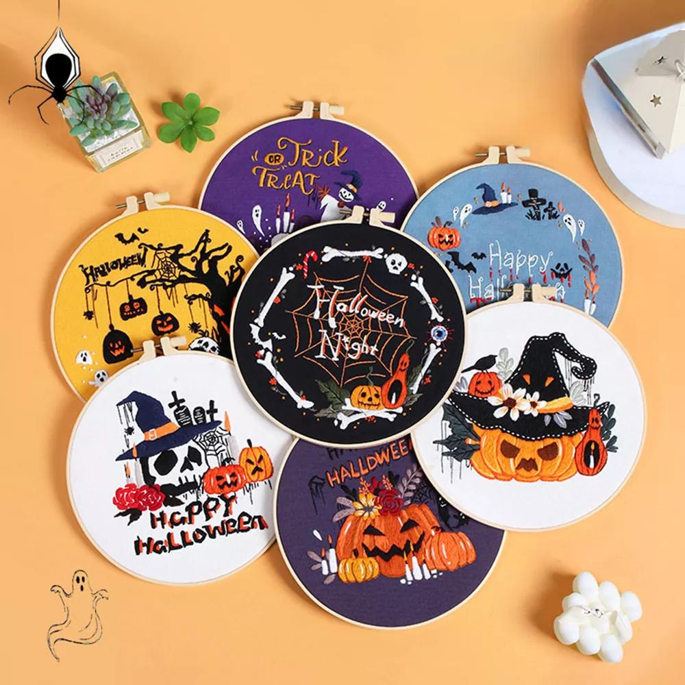 Embroidery Starter Kit for Beginners, Halloween Stamped Cross Stitch Kits, Stitch Learning DIY Kit with Embroidery Patterns for Beginners, Halloween - Image 7