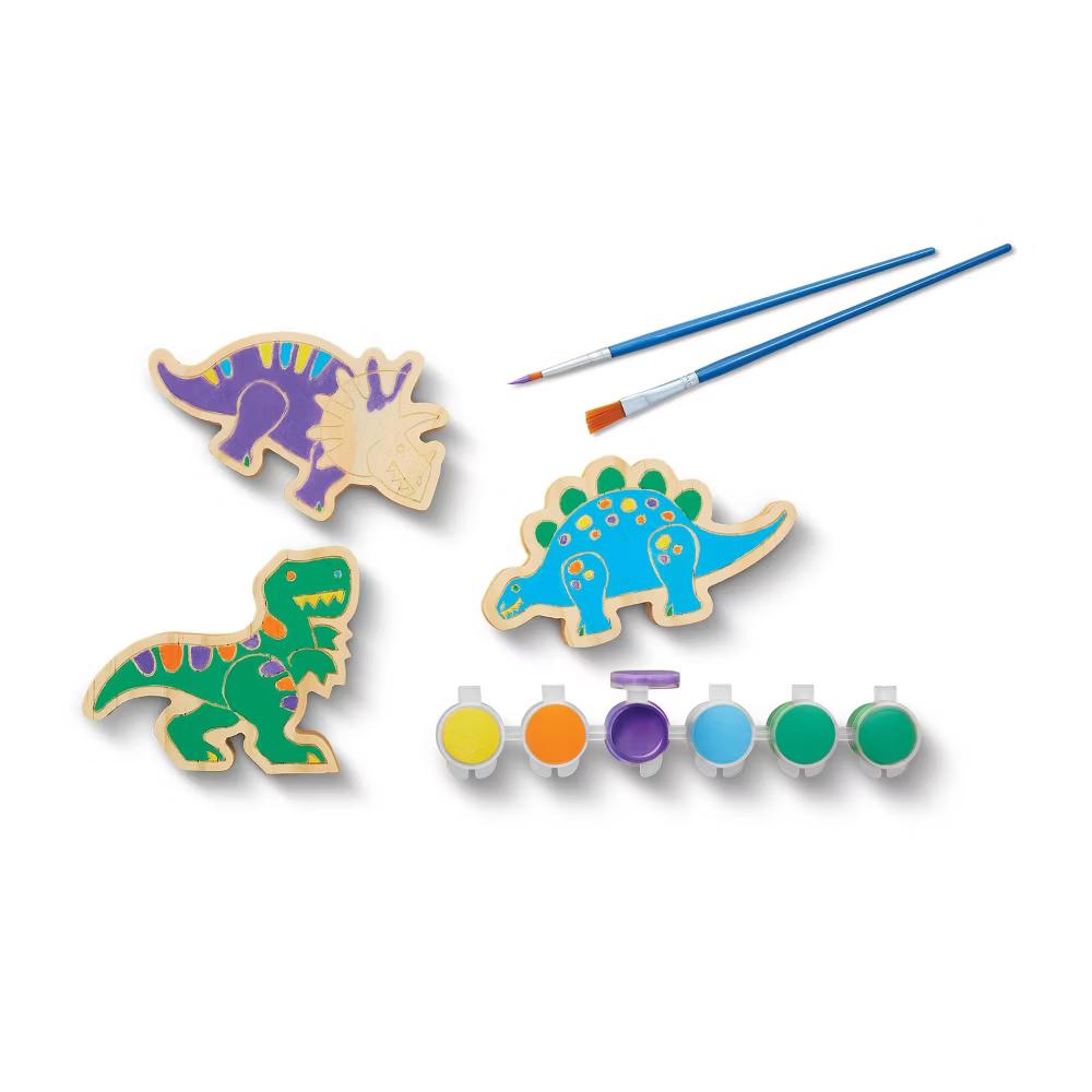 3pk Paint-Your-Own Wood Dinosaur Set - Non-Toxic Craft Kit with Acrylic Paints & Brushes for Kids 3 - Image 2