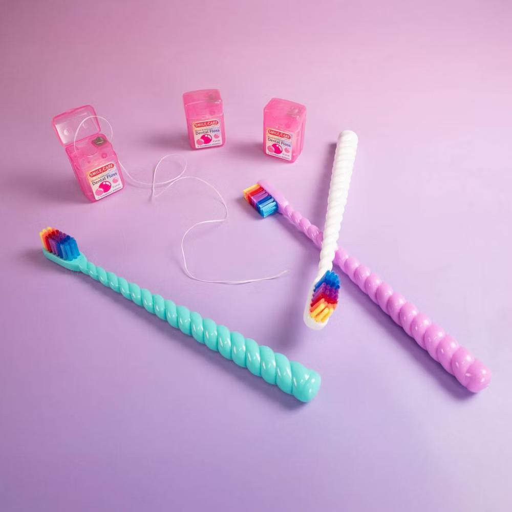 SmileMakers Kids Soft Manual Toothbrush & Floss Kit - Lavender Unicorn - Image 4