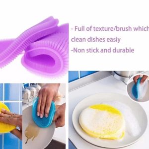 Home Collection Pack of 3 Multifunction Kitchen Silicone Dishwashing Brush Set