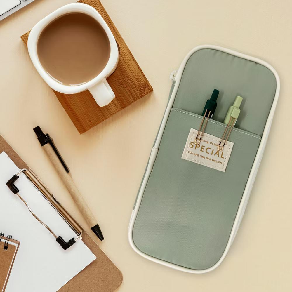 Large Capacity Pencil Case, Expandable Pencil Pouch for Stationery Tools, Pistachio Green