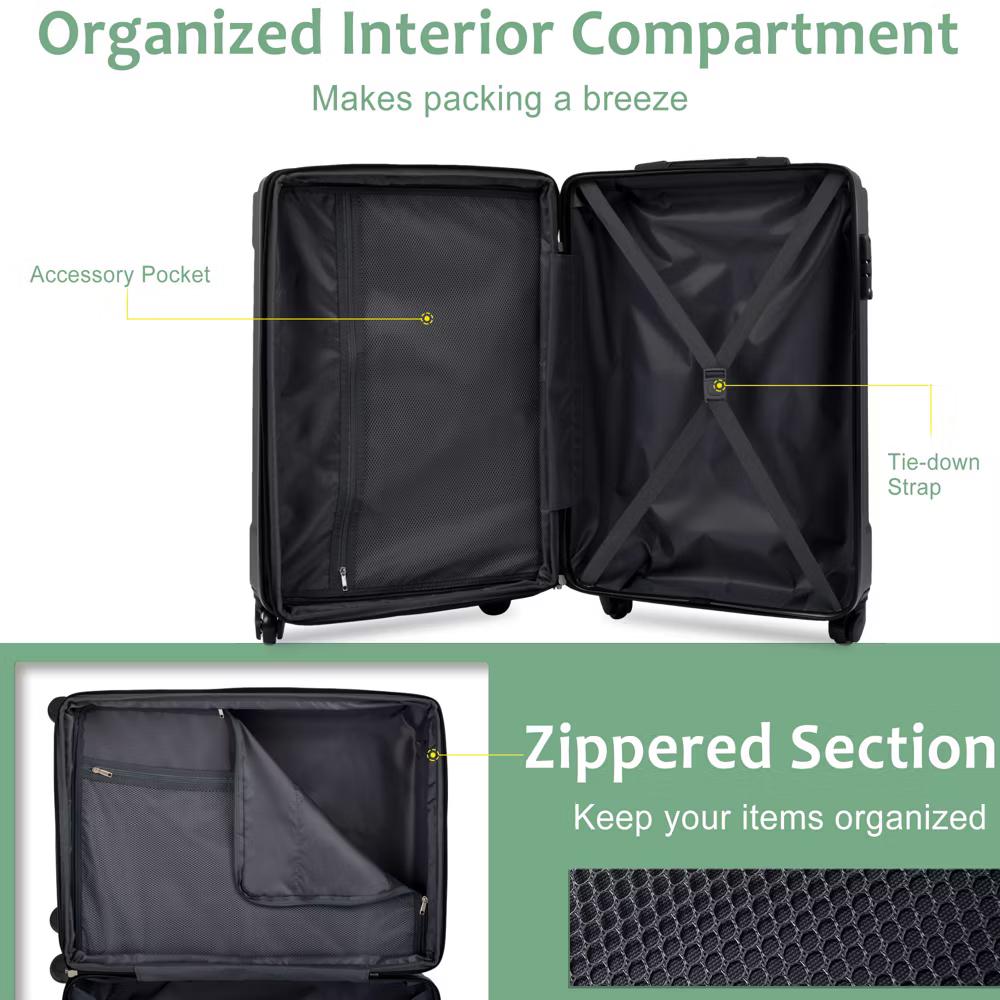 20" Hardshell Carry-On Luggage with 2 Packing Cubes & Spinner Wheels & TSA Lock, Lightweight ABS Suitcase - ModernLuxe - Image 50