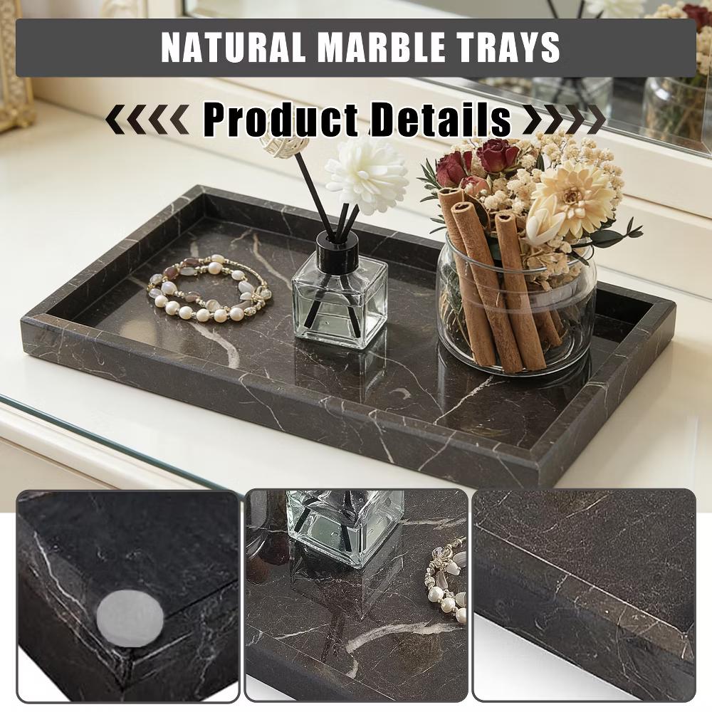 Elegant Natural Marble Jewelry Tray - 12x8" Dark Coffee Veined Stone Organizer for Bathroom, Kitchen, Dresser - Ideal for Perfume, Home Decor - Image 6