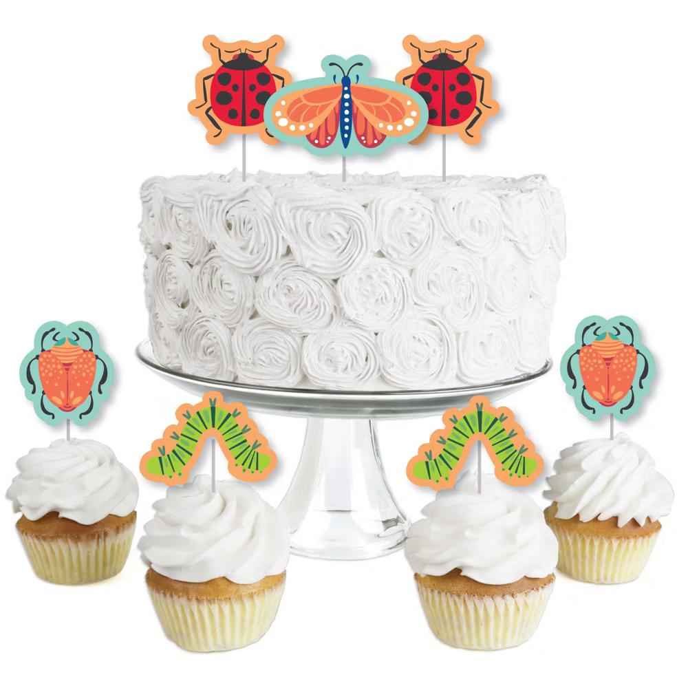 Buggin' Out - Dessert Cupcake Toppers - Bugs Birthday Party Clear Treat Picks - Set of 24