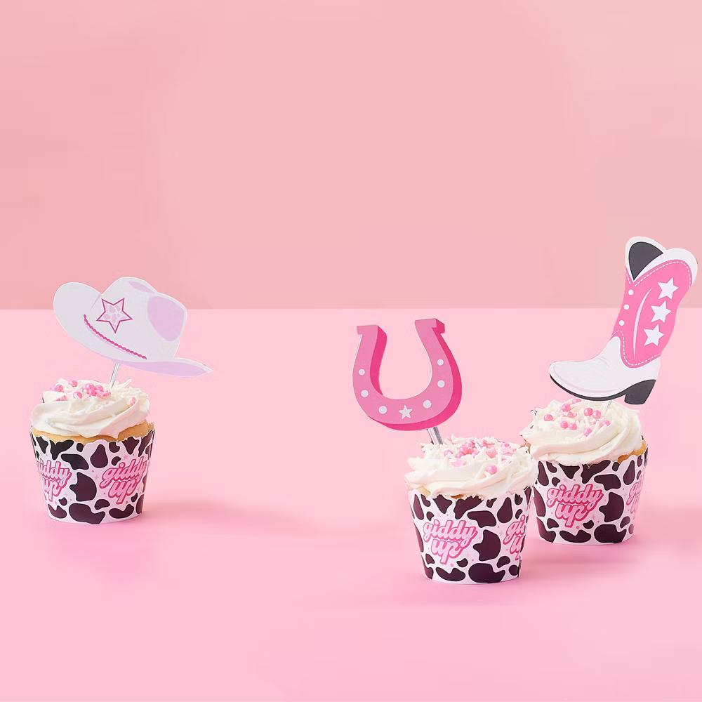 Rodeo Cowgirl - Dessert Cupcake Toppers - Pink Western Party Clear Treat Picks - Set of 24 - Image 6