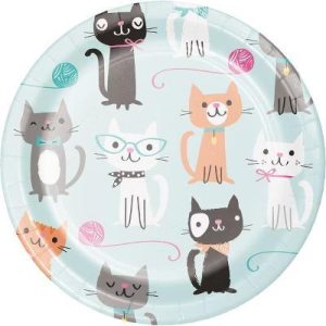24ct Cat Party Dessert Plates Blue