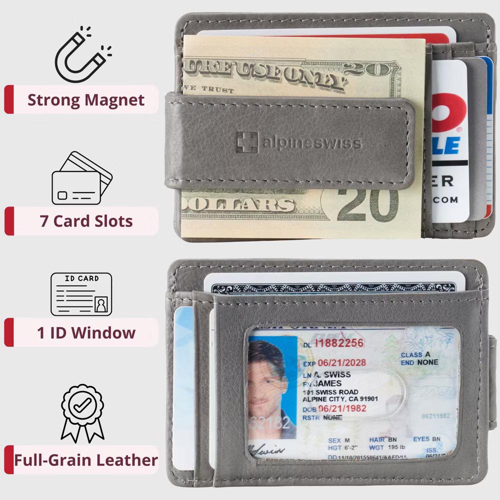 Alpine Swiss Harper Mens RFID Slim Money Clip Front Pocket Wallet Minimalist Leather ID Card Holder - Image 43