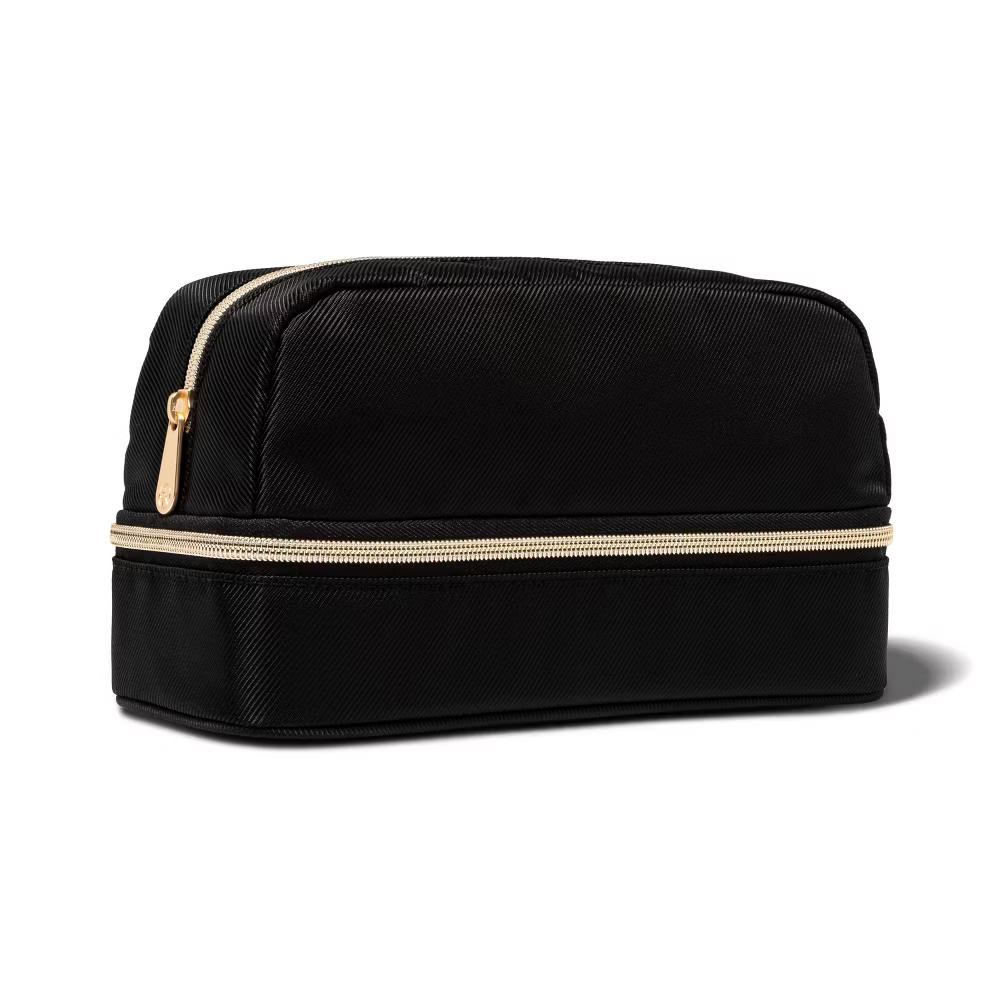 Double Compartment Travel Makeup Toiletry Bag: Zipper Closure, 10" Width, 2 Compartments - Image 2