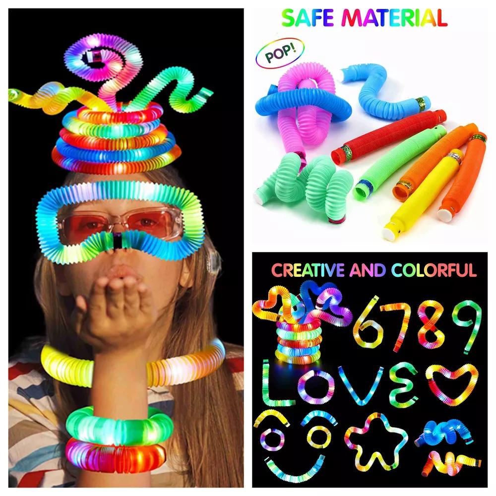 9Pcs Glow Pop Tubes Party Favors, Glow Sticks Light Up Necklaces Bracelets for Kids, Birthday Gifts, Classroom Goodie Bags, Treasure Box Toys - Image 2