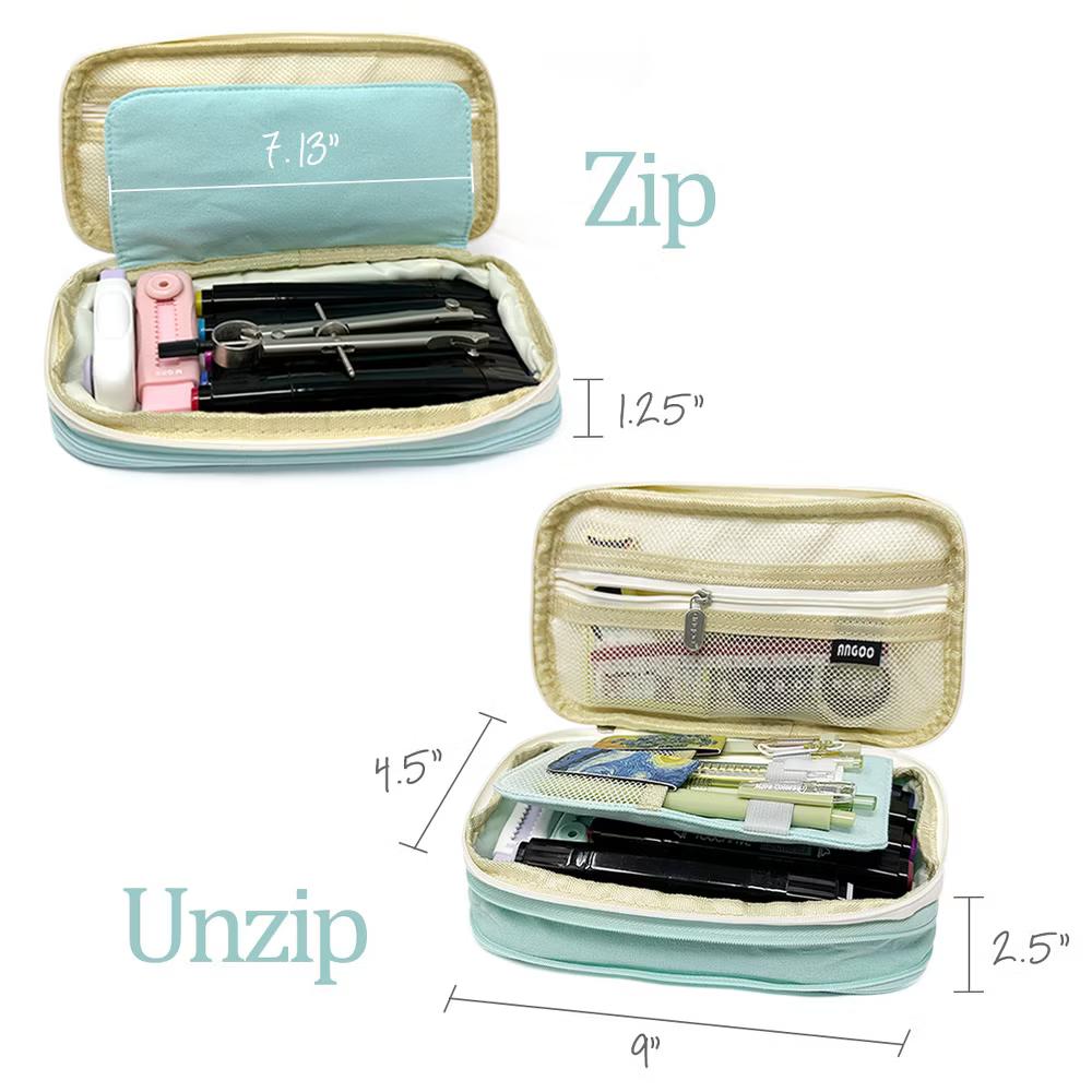 Large Capacity Pencil Case, Expandable Pencil Pouch for Stationery Tools, Aqua - Image 2