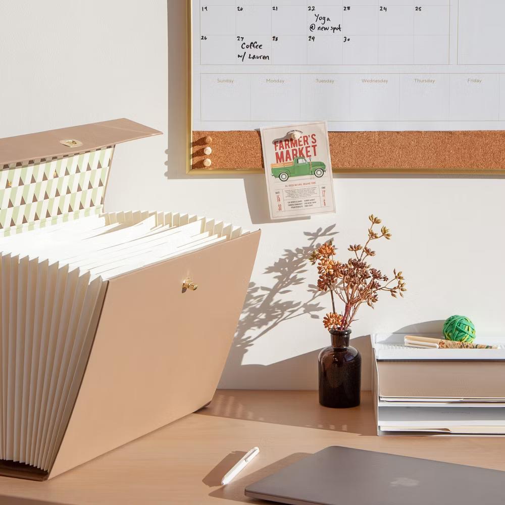 19 Pocket Recycled Pleather Expandable File Light Brown: File Organizer & Holder, Letter Size, Storage Bin - Image 2