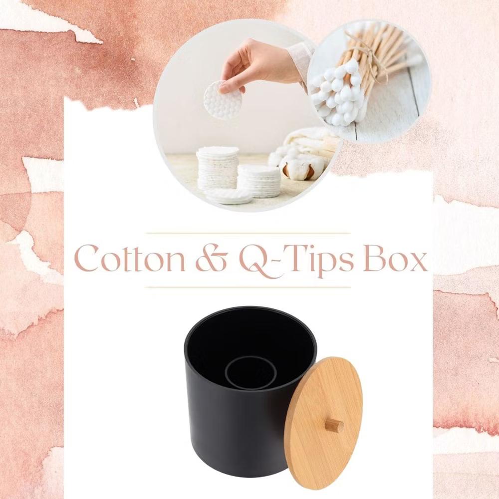 French Home Goods Cotton Pad & Q-Tip Holder with Bamboo Lid - Image 3