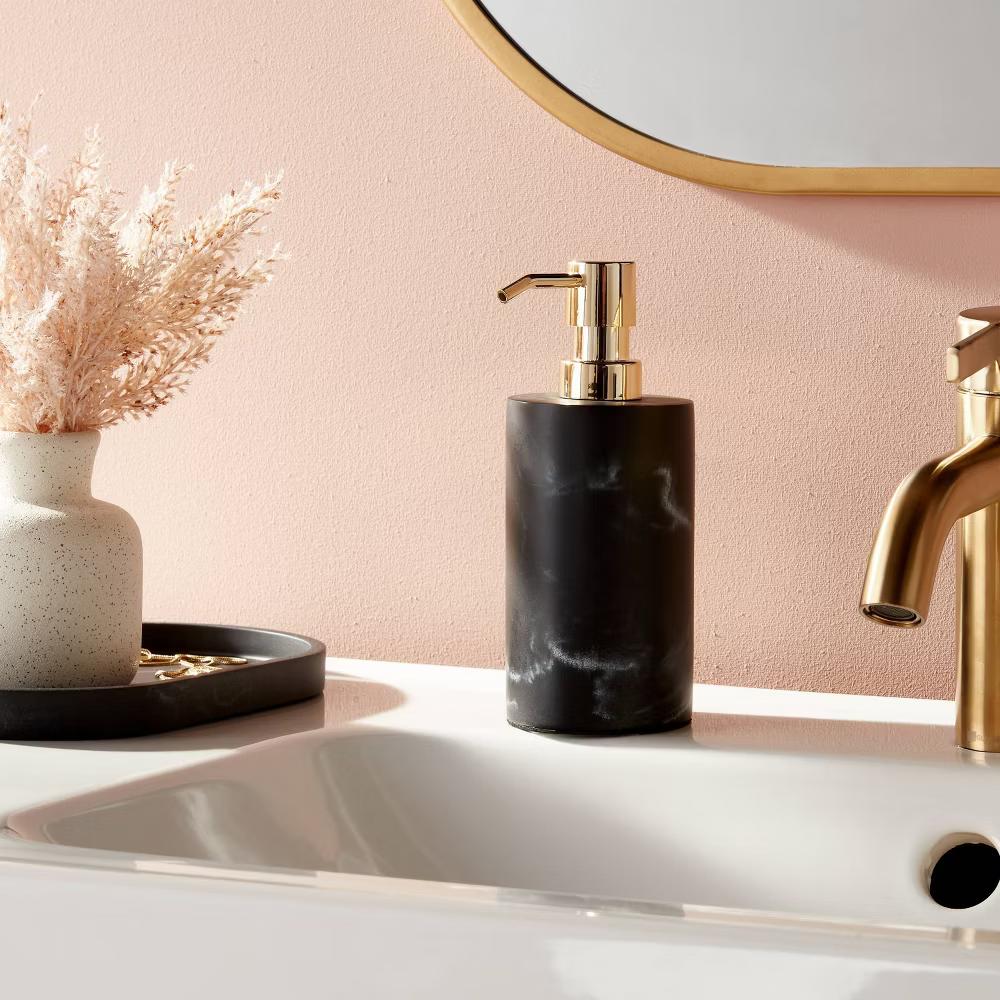 Marble Soap Pump Black - Resin Bathroom Dispenser, Refillable, Spot Clean, 250ml Capacity - Image 5