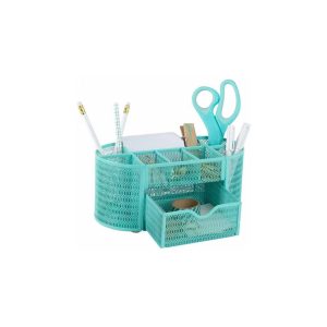 Blu Monaco Small Metal Mesh Desk Organizer with Drawer - Available in Aqua, Gold, and Pink