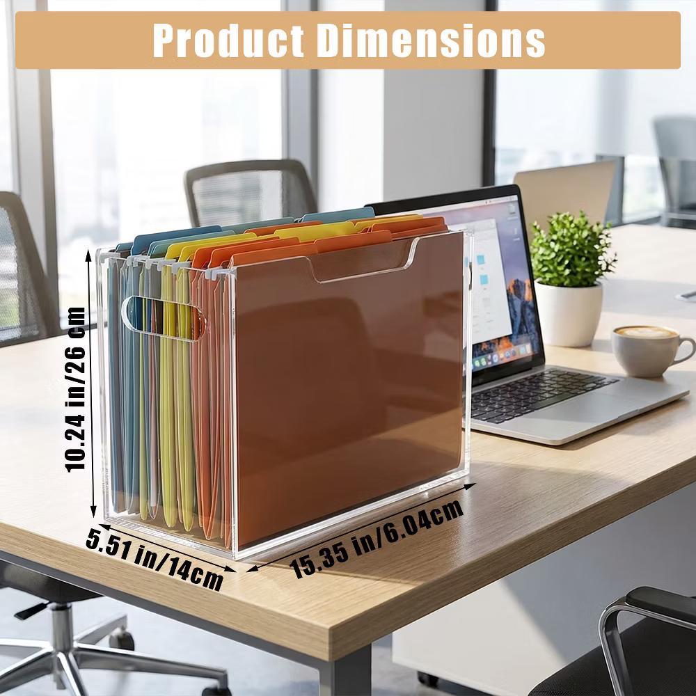 File Organizer Box for Letter Size Hanging Folders, Acrylic Desk File Holder with Portable Handle, Clear Modern Document Storage Rack for Office - Image 12