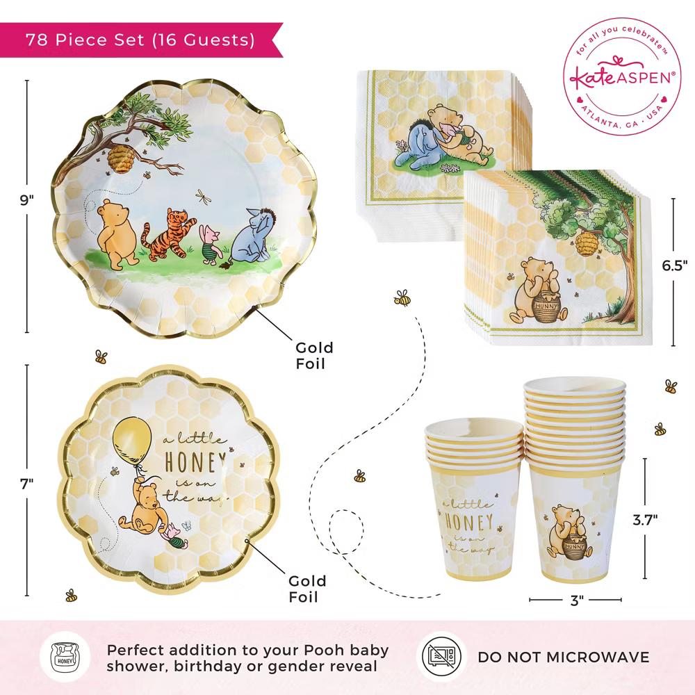 Honey Bear 78 Piece Party Tableware Set Baby Shower Party Decorations Plates & Napkins, Adorable Bear Baby Shower (16 Guests) - Image 7