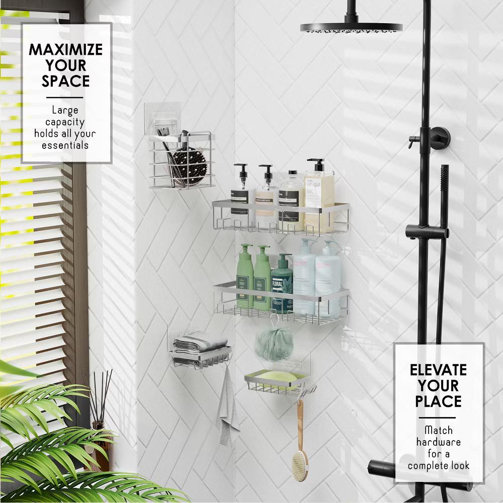 Hearth & Harbor Shower Caddy Adhesive Shower Organizer, Large Capacity Stainless Steel Shower Caddies - Image 27