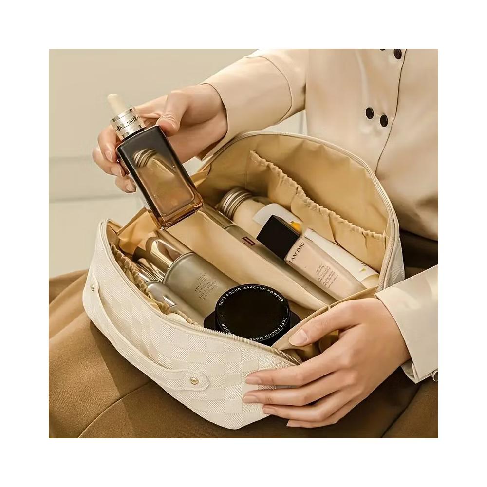 Checkered Makeup Bag, Large Capacity Cosmetic Bag with Handle, Portable Waterproof Travel Toiletry Organizer for Women - Image 13