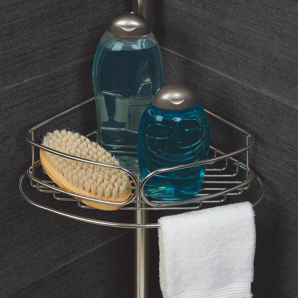 Corner Tension Pole Shower Caddy Stainless Steel - Zenna Home: Rustproof Metal Bath Organizer, 4 Shelves, Adjusts 5' to 9' - Image 2