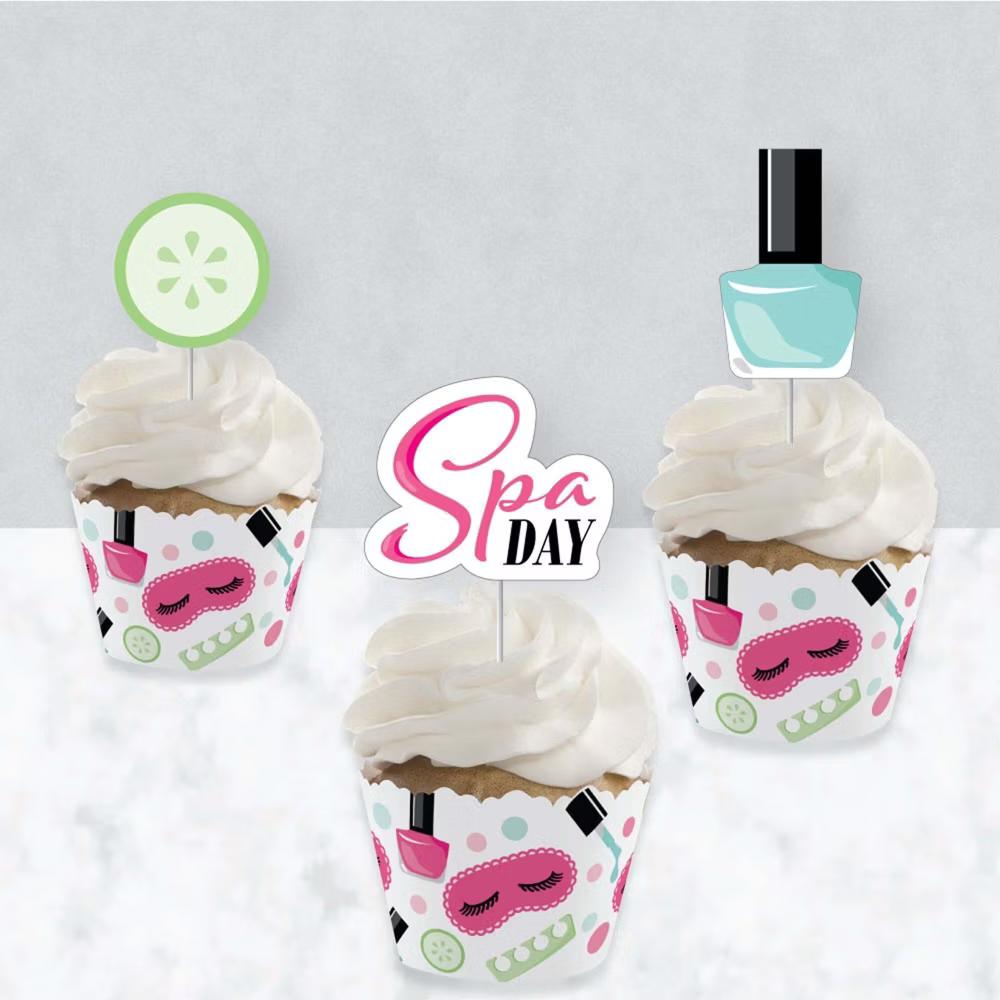 Spa Day - Cupcake Decoration - Girls Makeup Party Cupcake Wrappers and Treat Picks Kit - Set of 24 - Image 3