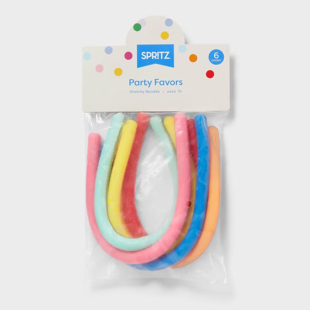 6ct Stretchy Noodle Party Favors - Multi-Colored Toy Noodles for Kids, All Occasions, Party Favor Toys
