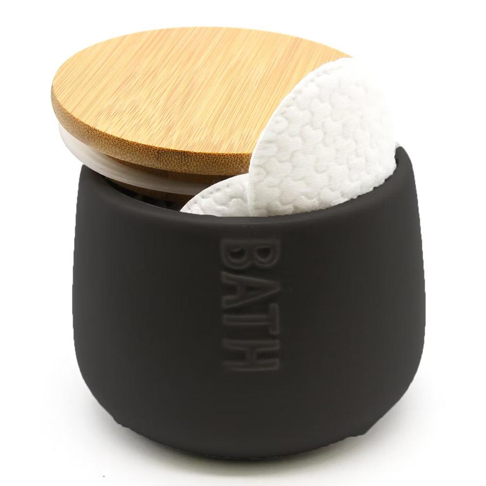 French Home Goods Dolomite Cotton Box with Bamboo Lid - Stylish Storage for Bathroom & Vanity