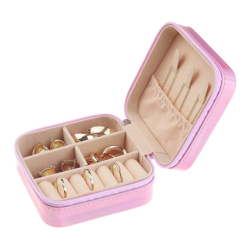 Travel Square Small Portable PU Leather Jewelry Organizer Case Storage - Image 11