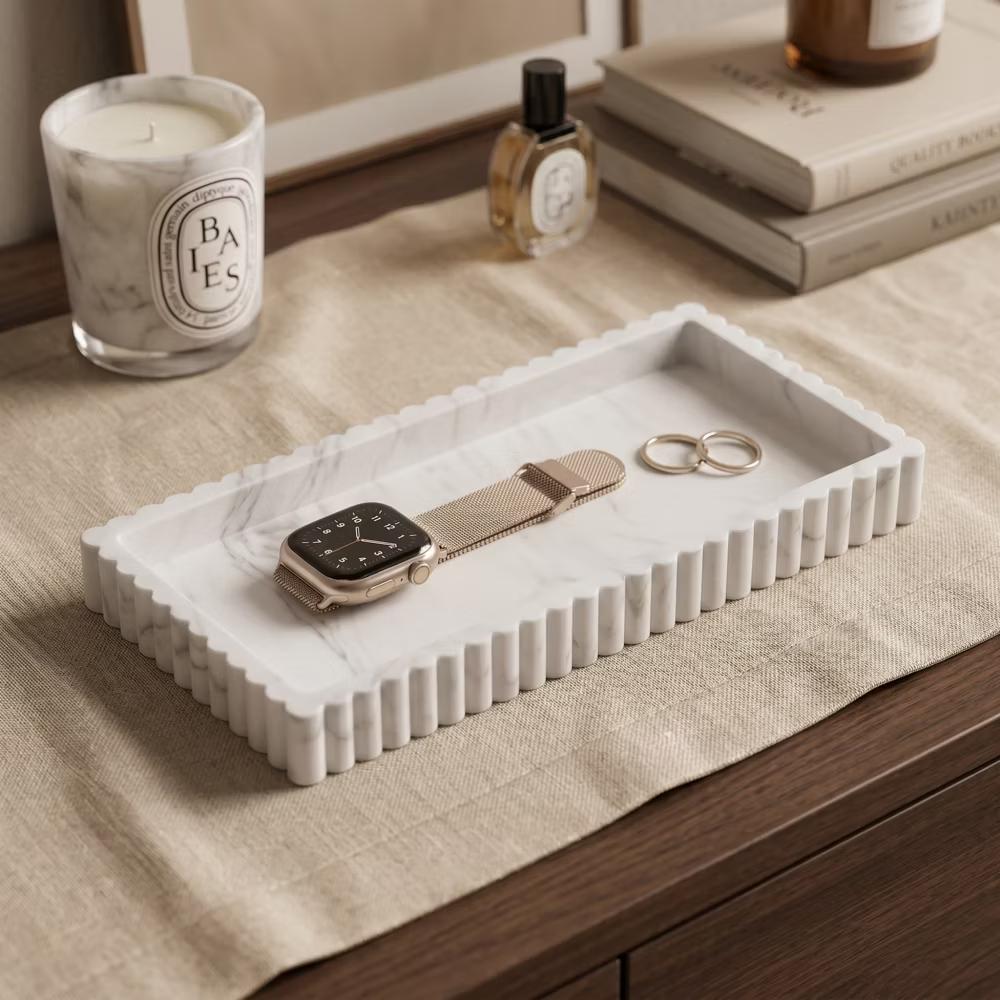 2Pc Round Silicone Vanity Tray Set Decorative Catchall Organizer for Bathroom Countertop Perfume White - Image 25