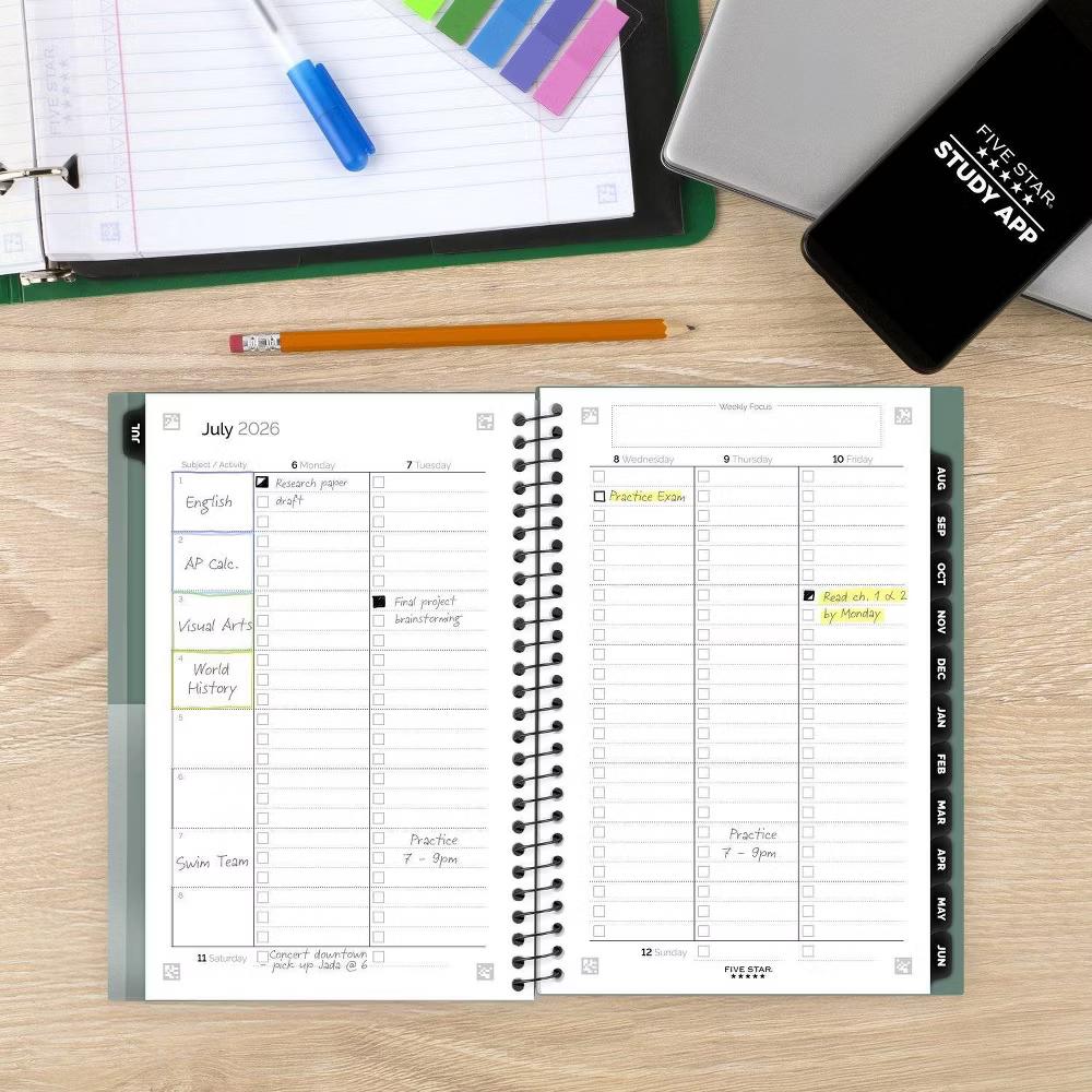 Five Star 5.5"x8.5" 2026-2027 Weekly/Monthly Small Customizable Seaglass Planner Aqua Green
