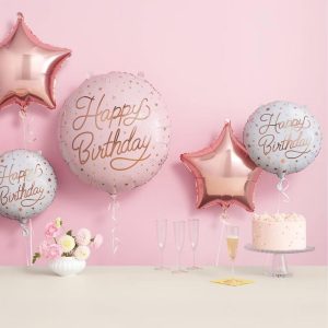 5ct Happy Birthday Foil Balloon Bouquet Light Pink and Rose Gold