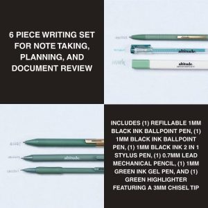 6pk Essential Writing Kit with Pens, Mechanical Pencils, and Highlighter- Dark Sage